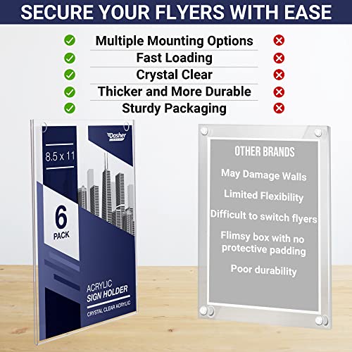 Acrylic Sign Holder 8.5 X 11 - Clear Frame Paper Holder With Multiple Mounting Options Included, Wall Mount Frame 8.5X11 Inches, Perfect For Home, Office, Store, Restaurant, School And More (6 Pack) #TOP3