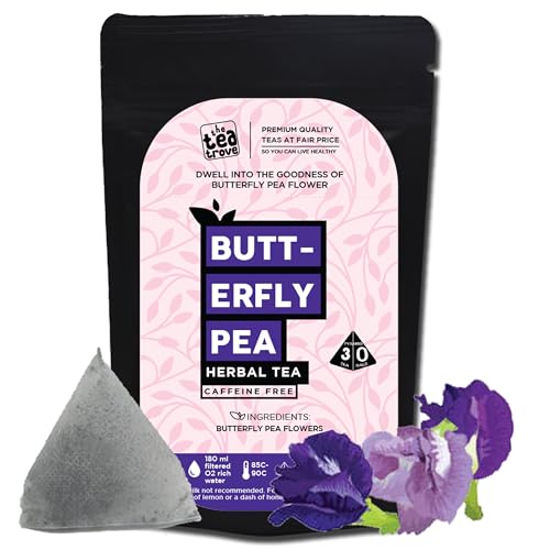 Image of the tea trove Blue Butterfly Pea Flower Tea Bags - 30 Eco-Friendly Aprajita Flower Tea Bag In Resealable Pouch - Caffeine Free Blue Pea Flower For Coolers, Cocktails| Pack Of 1, 18 Gram
