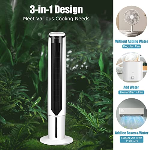 Costway Portable Evaporative Air Cooler For Room, Quiet 41-Inch Oscillating Air Cooler With Remote, 3 Modes, 3 Speeds, Led Display, 9H Timer, Floor Standing Bladeless Cooler For Home Office Bedroom #TOP1