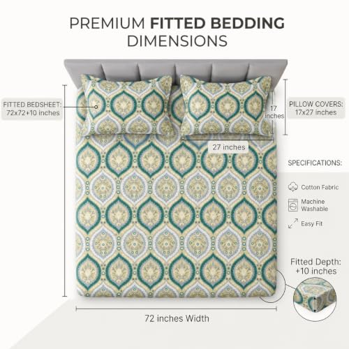 Image of BSB HOME 240 TC Premium Double Bed Fitted Bedsheet, Soft Comfortable Stretchable Mattress Sheet with Elastic Fitted Corners, Durable Easy Care Bedding, 72 x 72 + 10 Inches(183x183+25 cm) - Teal Green