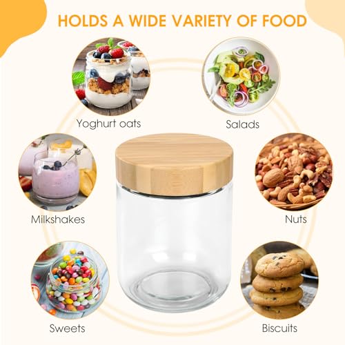 Mozvvco Lot de 6 Overnight Oats Jar 500ml Bocaux en Verre Hermétique,Pot Yaourt Avoine en Verre avec Couvercle en Bois à Vis Scellés,Meal Prep Containers pour la Préparation des Repas,Yaourt,Céréales – vue 4