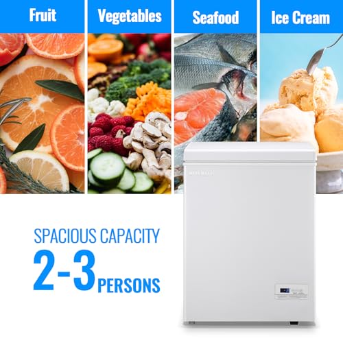 Chest Freezer 3.5 CU.FT Ultra-Low Temperature Deep Freezing Machine (Down to -12 ℉) with Two Removable Baskets Freestanding White Small Mini Compact Fridge Freezer for Home Kitchen Office