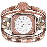 KOREDA Pulsera de cuero bohemio compatible con Apple Watch Band de 38 mm, 40 mm, 41 mm, 42 mm, 44 mm, 45 mm, para mujer, hecha a mano, multicapa, joyería de cuentas para Apple Watch Series