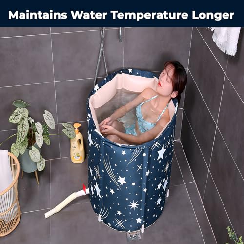PANCA Składana przenośna wanna dla dorosłych, wanna z lodem i wanna z hydromasażem, duża wanna do kąpieli 230 l, do regeneracji, relaksu, spa, siłowni, balkonu, ogrodu, na kemping, okrągłe wiadro