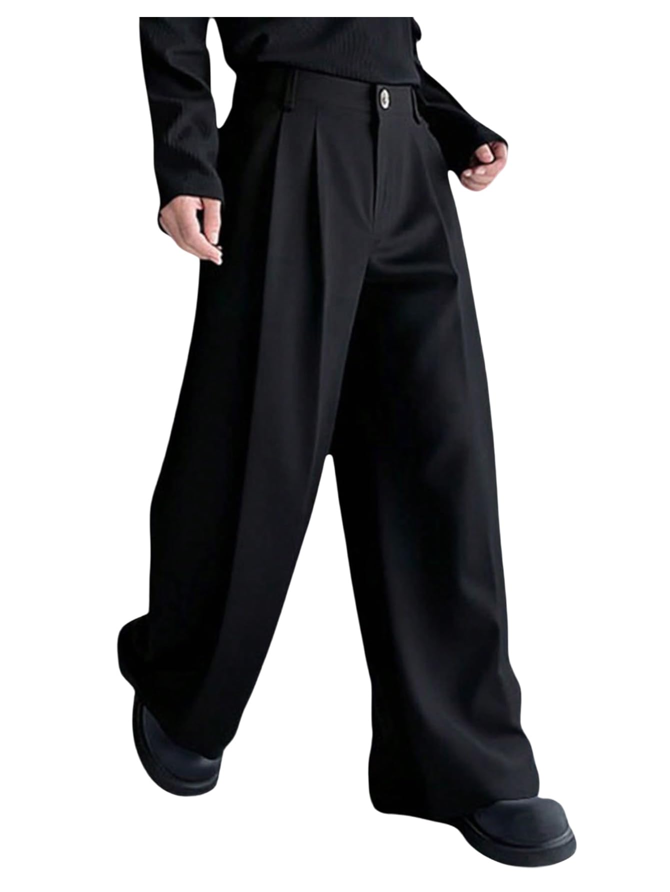 GORGLITTER Mens Baggy Wide Leg Dress Pants Pleated Work Suit Pants High Waisted Slacks Business Casual Trousers