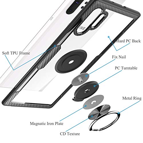 Galaxy Note 10 Case for Samsung Galaxy Note 10 Case,Carbon Fiber Design Anti-Fingerprints Crystal Clear Cover with Rotation Finger Ring Kickstand [Work with Magnetic Car Mount] - Clear Black by SQMCase - Image 2