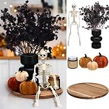 Pinkunn 13 Pcs Halloween Wood Tray Centerpiece Black Vase Skeleton Pumpkin