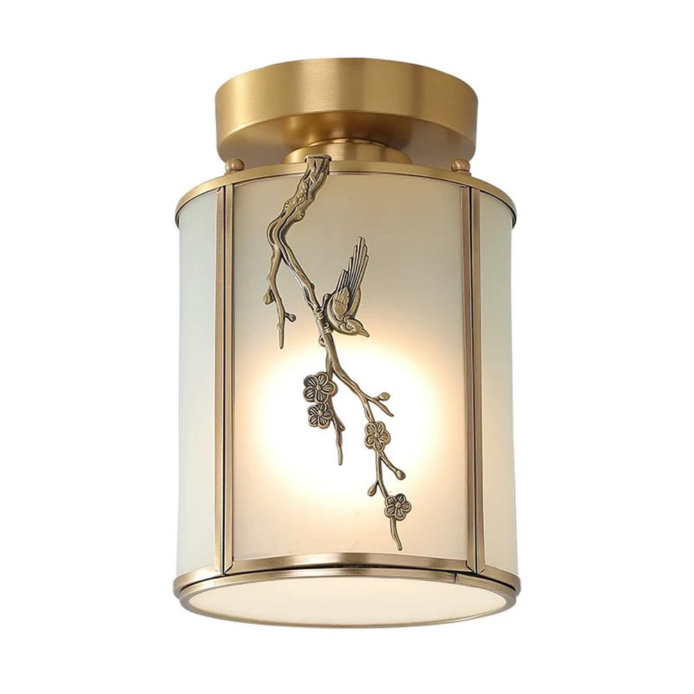 Plafonnier en laiton style milieu du siècle et verre blanc cylindrique