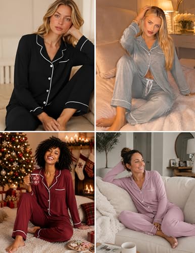 Image of ZMJ Womens Pajamas Sets 2 Piece Long Sleeve and Pant Pj Sets Button Up Sleepwear