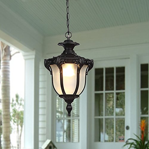 Chandelier Outdoor Waterproof Chandelier, Patio, Hallway, Aisle, Balcony, Garden, Gazebo, Vintage Outdoor Chandelier E27 Light Source (Color : Black)