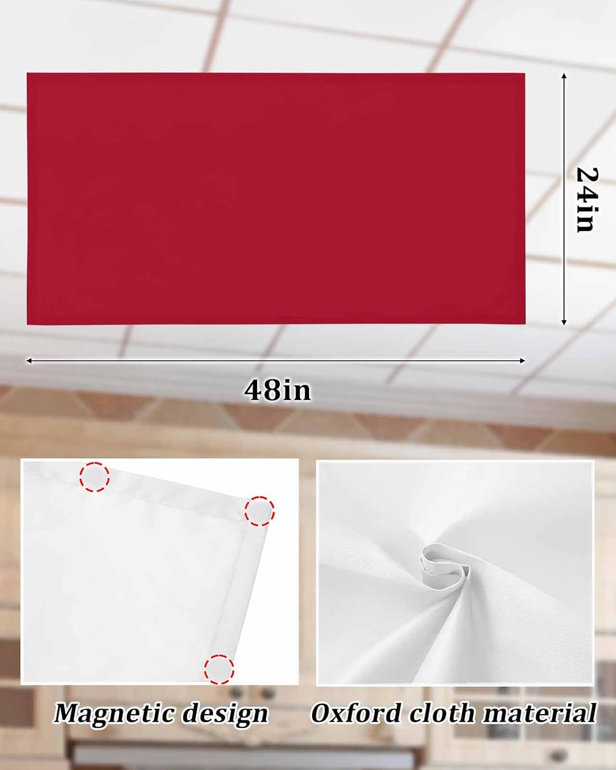 Fluorescent Light Covers for Ceiling Lights Red Magnetic Light Filters 4 Pack 4x2 ft Solid Color Ceiling Light Cover for Classroom Office School Home Drop Lamp Decor