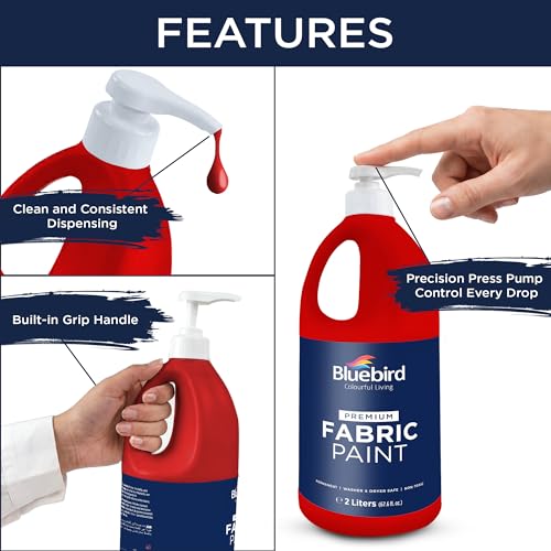 Image of BLUEBIRD Fabric Paint, Vermilion Red, 67.6 Fl Oz, Permanent Fabric Paints for Clothes, Furniture Upholstery
