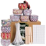 Blingfun 10 Packs 4 oz Candle Tins kit, Candle Making Tins, Candle Jars, 100pcs Candle Wicks, 100pcs Wick Stickers, Candle Containers for Making Candles (Flowers)