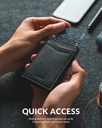 Image of VULKIT Men Card Holder Pop Up Cards Slim Leather Wallet RFID Protection Up to 12 Cards Card Case, Cross Black, One Size, Minimalist