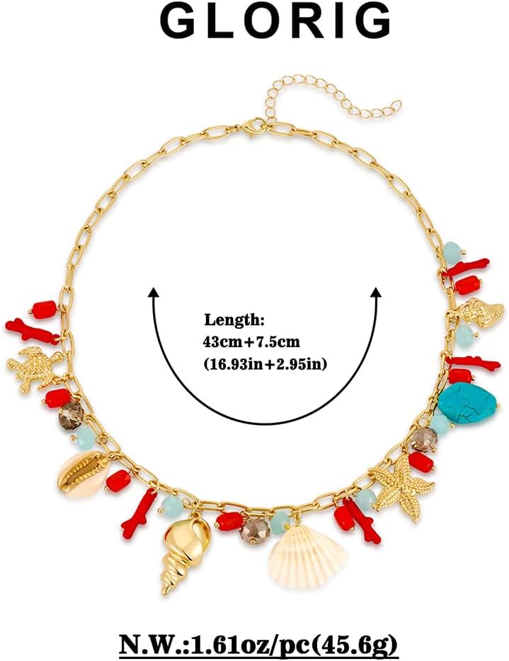 Sea Shell Necklace For Women With Ocean Charms Trendy Red Coral Seashell Conch Necklace Summer Beach Starfish Pendant Necklaces Jewelry Gift - Image 6