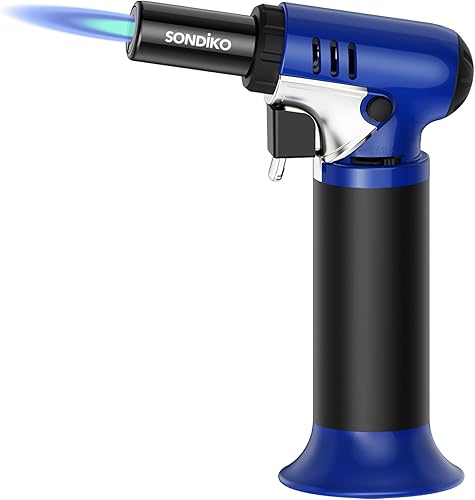 Miniatura 8 de Sondiko S907 Soplete de butano con indicador de combustible, encendedor recargable con llama ajustable para soldadura, arte de resina y uso
