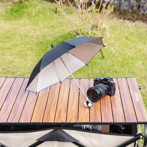 Kamera-Blitzschuh-Regenschirm mit 360° drehbarem Kugelkopf und seitlichem Kaltschuh, tragbar, wetterfest, schützt die Kamera vor Regen, Schnee, Sonnenlicht, Wird mit Einer Wasserdichten Tasche mit