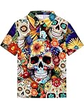 Boys Día De Los Muertos Kids Day of Dead Sugar Skull Flower Graphic Golf Polo Short Sleeve Shirt, Flower Skull, Small