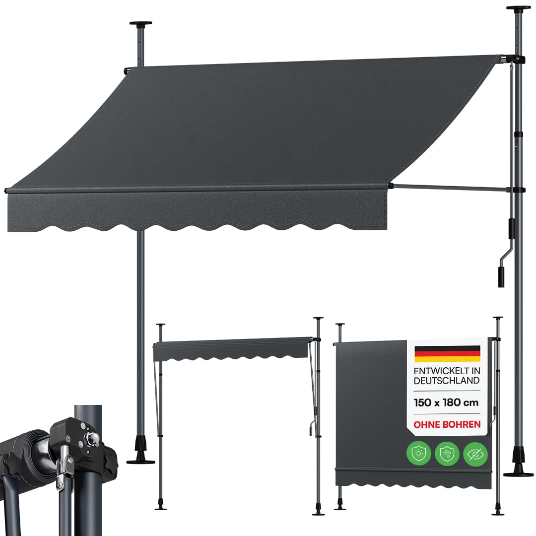 STEELSØN Dioran Klemmmarkise 150 cm breit, ohne Bohren, UV50+, Anthrazit