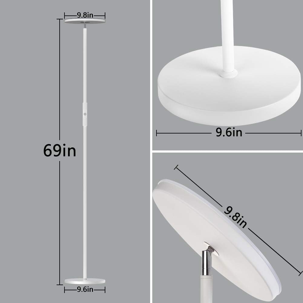addlon - LED Torchiere Floor Lamp, with Stepless Dimming, 3000K Warm White Light, Memory Function, Tall Standing Modern Lamp Pole Lamp for Living Room & Office - Classic White