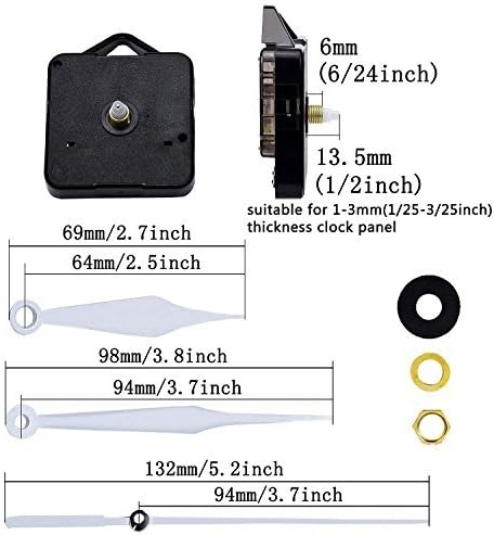 Mudder Quartz Clock Movement, 3/25 Inch Maximum Dial Thickness, 1/2 Inch Total Shaft Length (White)