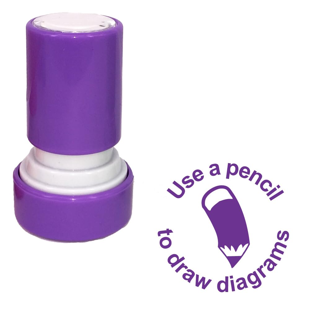 School Stamps Purple Use A Pencil To Draw Diagrams Teacher Stamp. Self-Inking, 22Mm, Reinkable, Quality Stamper For Marking And Feedback. Ink*