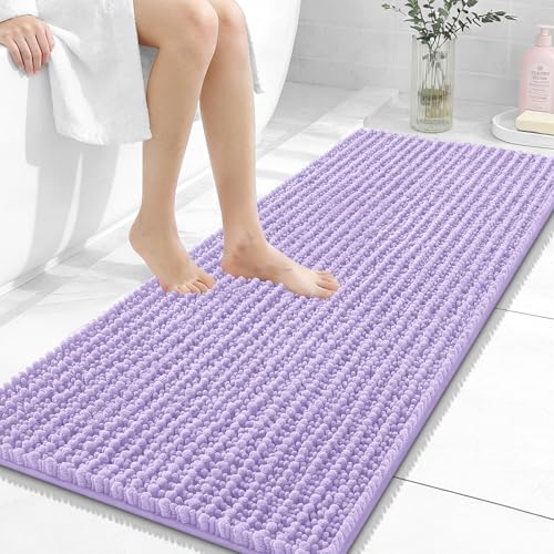 Image of OLANLY Long Bathroom Rugs Runner 47x20, Thick Soft and Absorbent Chenille Bath Mat, Non-Slip, Machine Washable Quick Dry Bath Rugs for Tub Shower Floor, Home Decor Accessories, Lavender