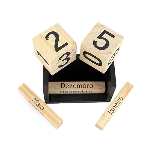 Calendário Permanente De Madeira - Preto e Branco