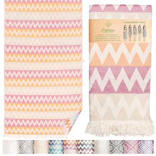 Mebien touche de la nature Turkish Beach Towel (35”x67”) – 100% Cotton Quick Dry, Lightweight Oversized Beach Towel for Pool & Travel – Zig Zag Orange Color