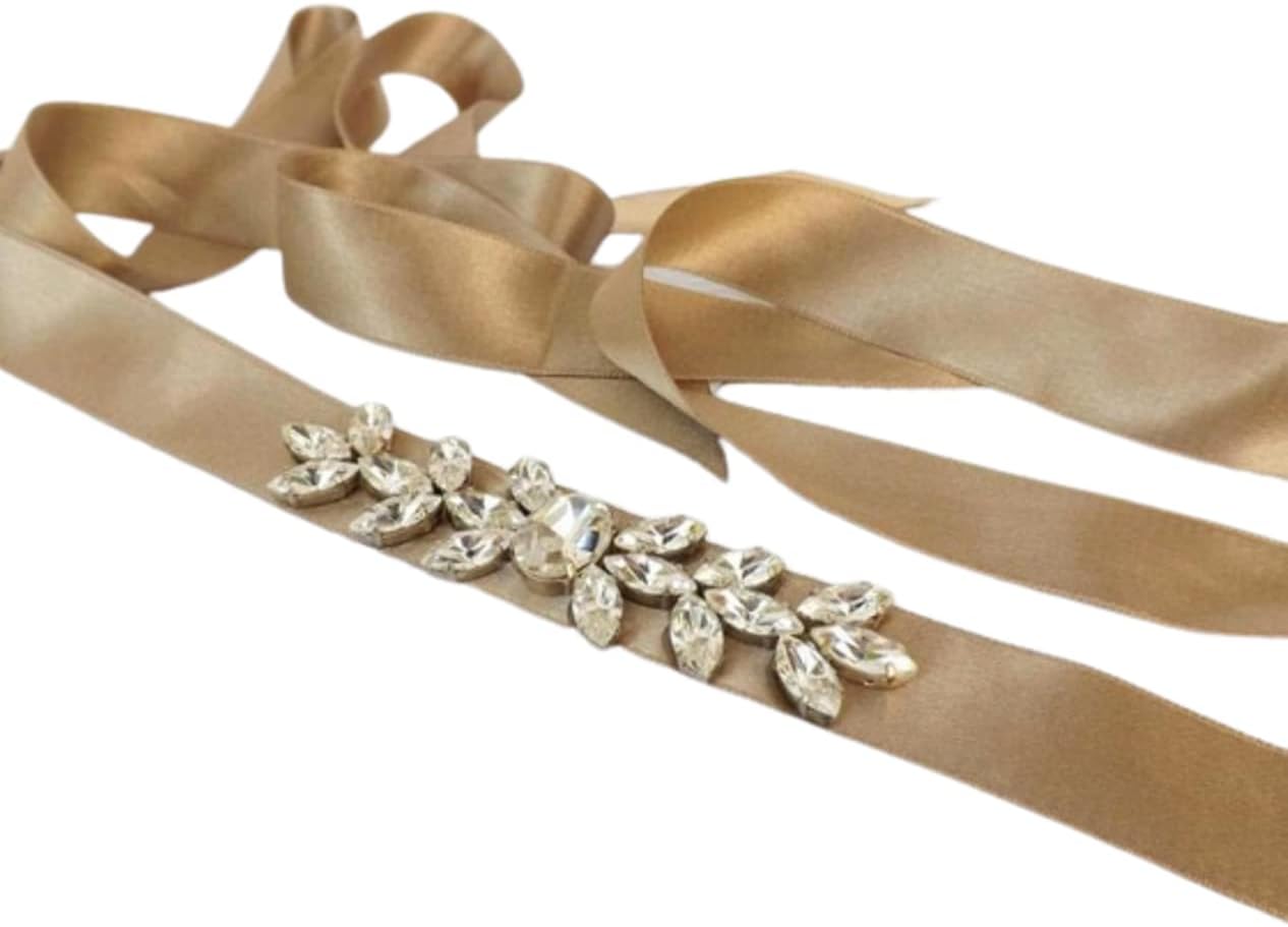 Gold Jeweled Wedding Dress Sash Belt with Sparkly Crystals