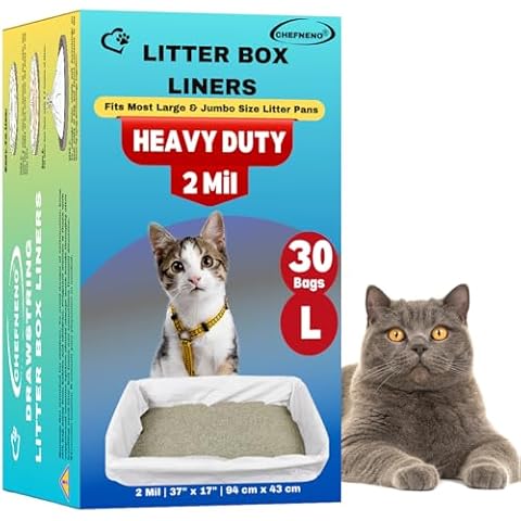 Cat Litter Box Liners Drawstring Large (30 Bags) 37" x 18" Scratch Resistant Extra Heavy 2 Mil Litter Tray Cat Box Liner Bags (30 Count, Large) Cover