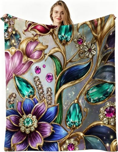 Nuphtun Mantas para Sofa Grandes 150x200 cm Flores de Colores, Manta 3D de Franela Tamaño Matrimonial, Ultra Suave y Agradable a la Piel, Lavable, Sofá y Ver Series, AW6117