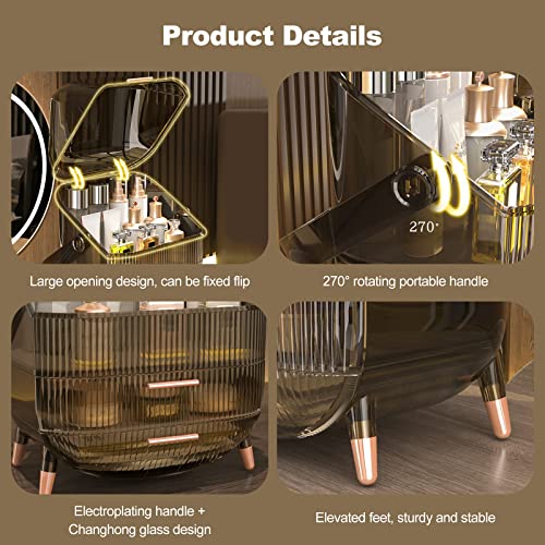 Ergocar Portable Retro Series Multi-Function Make Up Case Dustproof Cosmetic Storage Box,Cosmetics Skin Care Products Jewelry Organizer Case Finishing Box Bathroom Desktop - Retro Grey by Ergocar - Image 5