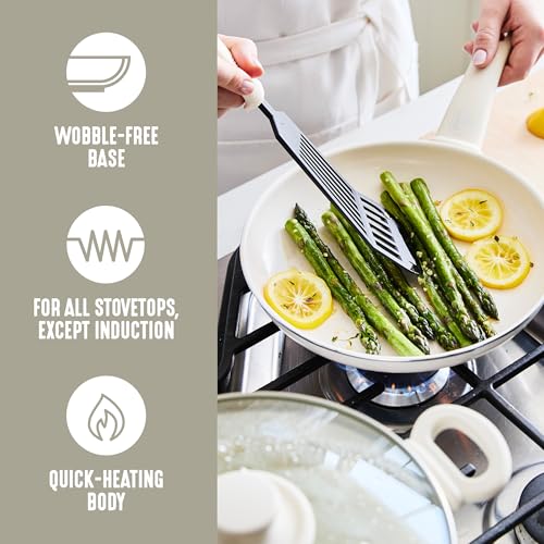 Image of GreenLife Soft Grip 8 Piece Cookware Set, Non-Toxic PFAS-Free Ceramic Nonstick, Frying, Sauce, Saute, Utensils, Glass Lids, Stay-Cool Handles, Wobble Free, Dishwasher & Oven Safe, Cream White