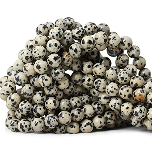 CHEAVIAN 45PCS 8mm Natural Dalmatian Stone Round Loose Beads for Jewelry Making DIY Findings 1 Strand 15"