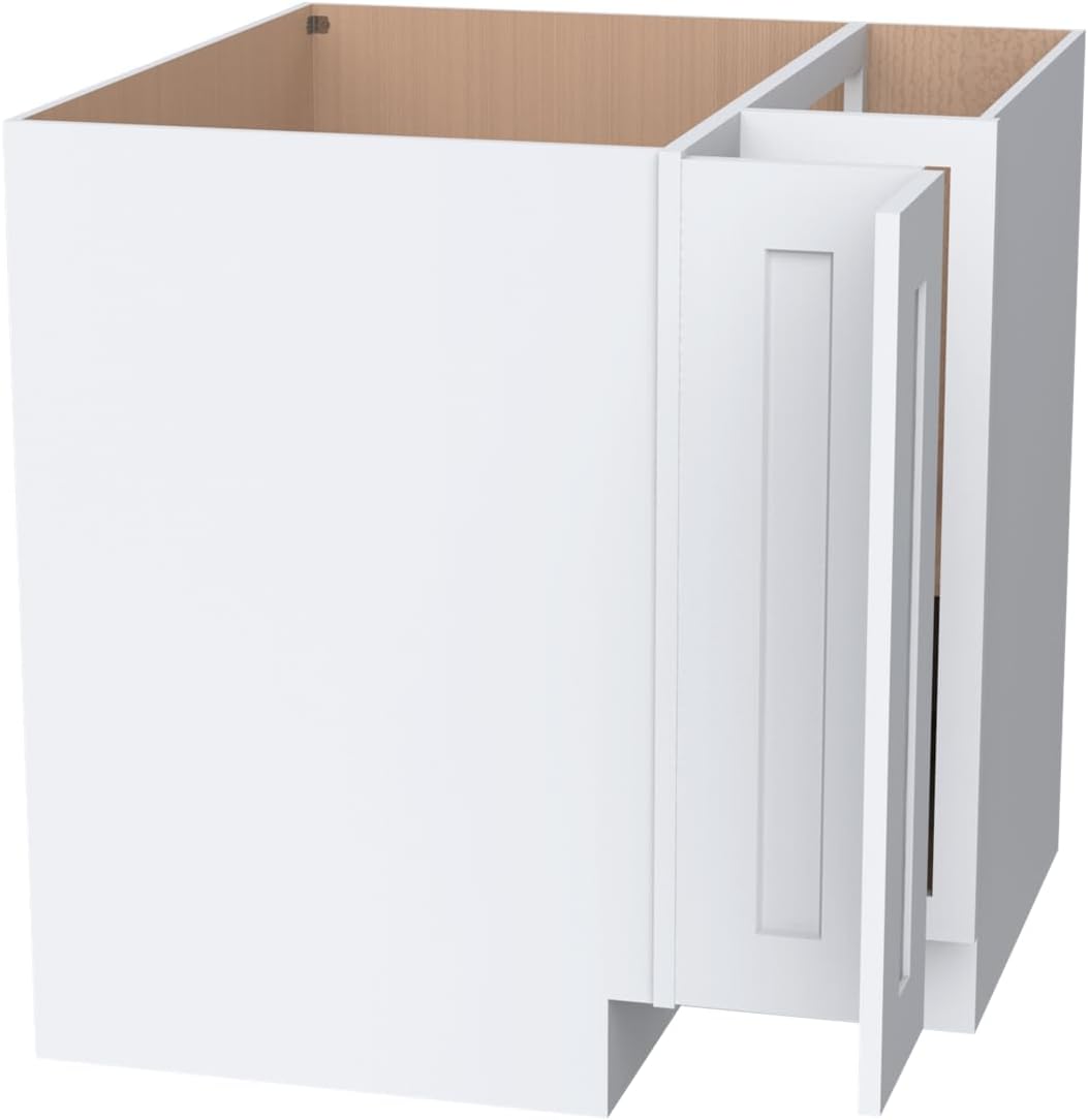 Kitchen Lazy Susan Corner Base Cabinet with Adjustable Shelf, Soft-Close Hinges, Solid Hardwood & Plywood Construction,Space-Saving RTA Storage Solution (SK-White, 36" W x 24" D x 34.5" H)