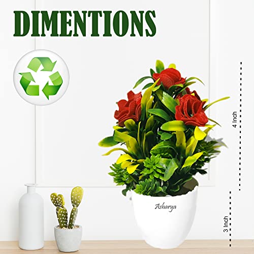 Image of Artificial Indoor Plant with Decorative Pot (7 Inch), Home Decor Items for Your Aesthetic Decor Like Living Room, Bedroom, Balcony and Party Decor (Red Pink Blue )