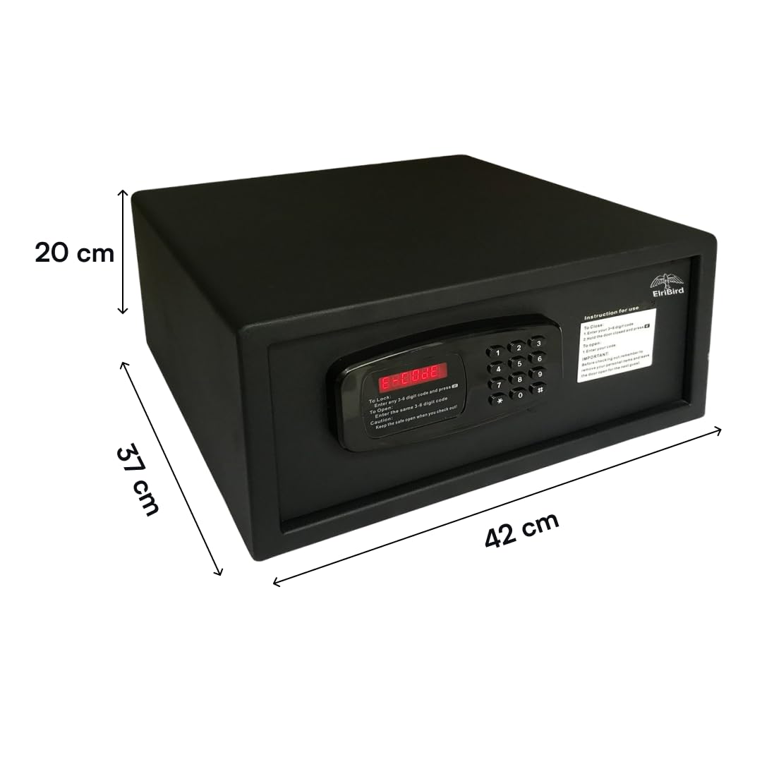 Caja Fuerte Hotel Electrónica con Apertura Automática de Puerta, Teclado Digital & Tamaño para Portátil 15 Pulgadas - Caja de Seguridad Premium Negra para Hoteles, Oficinas & Uso Personal