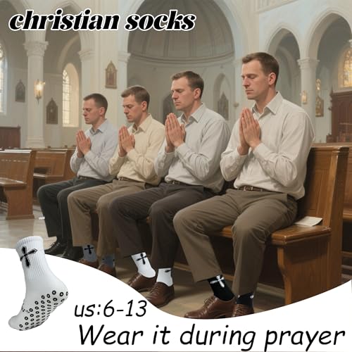 3 Pairs Youth Grip Soccer Socks with Cross-Anti-Slip Grips Socks Christian Jesus Sock with Rubber Dots Gifts for Men,US 6-134