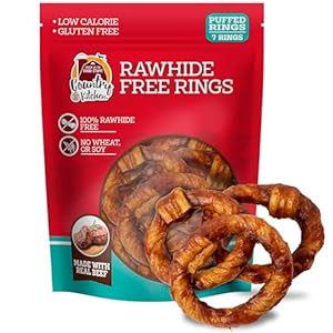 Country Kitchen Rawhide Free Beef Rings Dog Chews, Made with Real Beef, Highly Digestible, Gluten Free, 7 Count