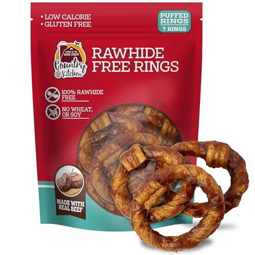 Country Kitchen Rawhide Free Beef Rings Dog Chews, Made with Real Beef, Highly Digestible, Gluten...