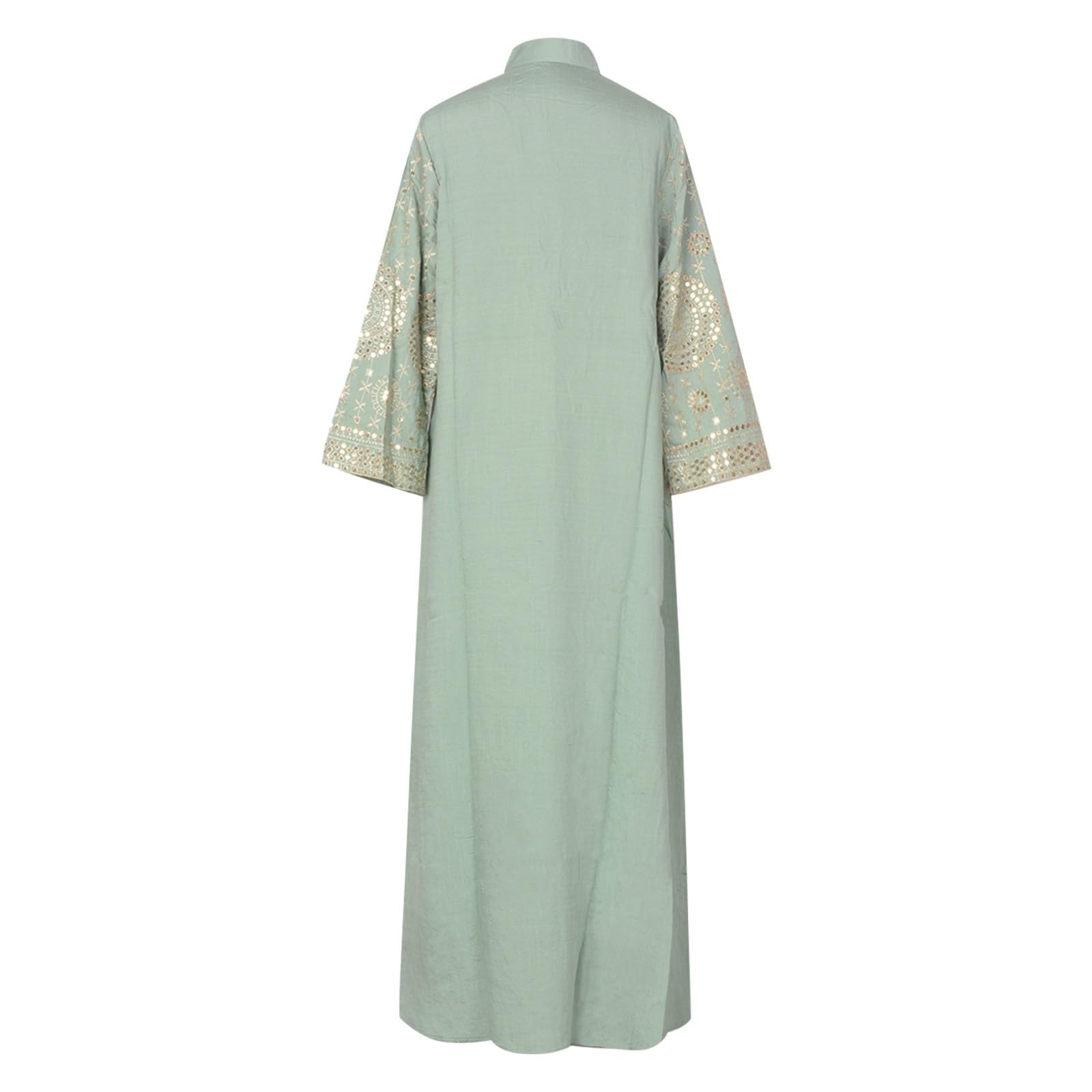 Elegante Abaya Musulmán de Noche con Bordado de Lentejuelas y Manga Larga para Eventos Formales y