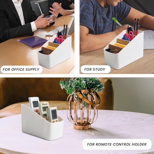 Image of GadgetBite Remote Holder Office Desk Organiser Pen Holder Multifunctional Storage Box Organizer With 4 Storing Compartments For Pen Pencil AC TV Remote Notes and Cards - White