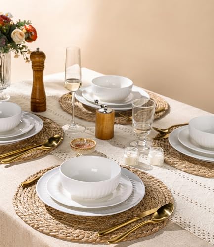 Image of LeRatio Ceramic Dinnerware Sets for 6,Porcelain Plates and Bowls Sets,Handmade Reactive Glaze Dishes Set, Oven&Dishwasher & Microwave Safe,Service for 6