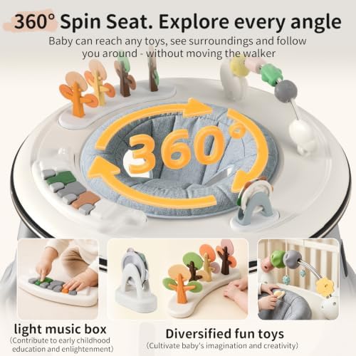 5-in-1 Baby Walker with Wheels & Building Block Table – Activity Center Bouncer with Music & Lights, Adjustable Height Push Walker for Babies 6+ Months Boys & Girls Matte Gray - 3
