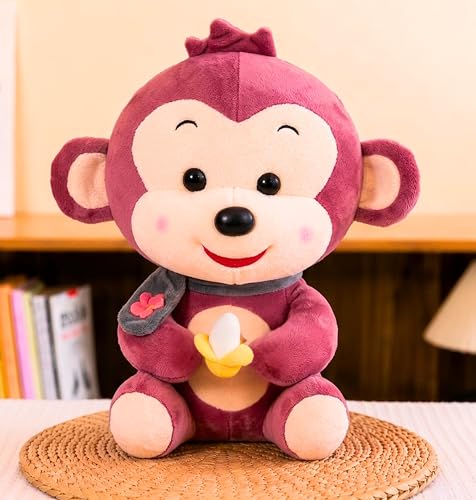 Image of Tickles Cute Smiling Muffler Monkey with Banana Soft Stuffed Plush Animal Toy for Kids Boys & Girls Birthday Gift (Size: 25 cm Color: Red)