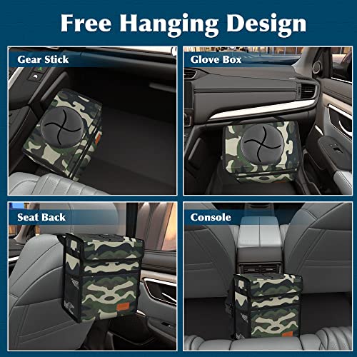 Image of Car Trash Can Leak Proof Car Trash Bag Waterproof Car Garbage Can with Lid for SUV Front Seat Multipurpose Car Hanging for Headrest Collapsible and Portable with Storage Mesh Pocket- Camouflage