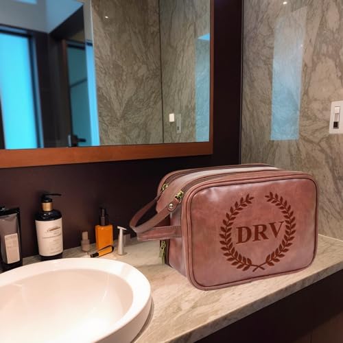 2 Pack Personalized Toiletry Bag for Men Handcrafted, Custom Leather Dopp Kit for Men, Personalized Gifts for Men, Father, Husband, Boyfriend, Groomsmen, Best Man Gifts, Shaving Bag Cosmetic Bag