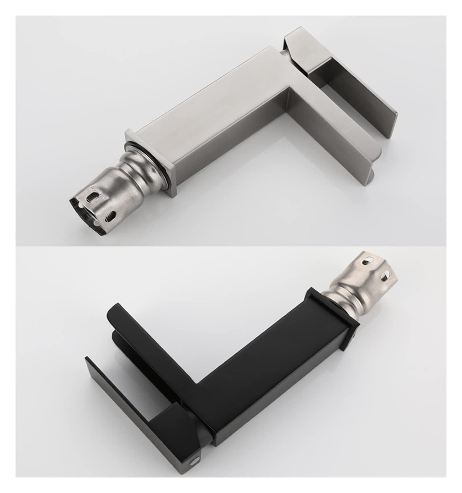 Grifo para lavabo en cascada, grifo mezclador de agua fría y caliente montado en cubierta inclinable para baño, grifo plateado negro, grifo para lavabo de tocador de acero inoxidable (color: negro con