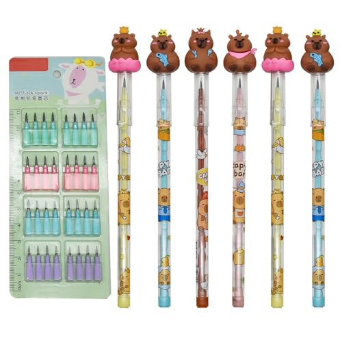 Lopenle 12 Pcs Capybara Stacking Pencils No sharpening With 64 Pcs Refills